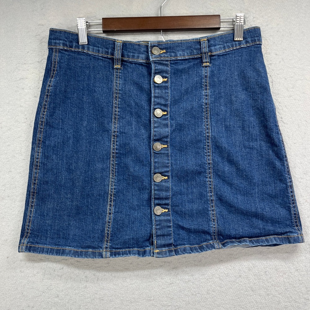 Gap Denim Mini Skirt Womens 10 Blue Button Front A-Line Stretch Casual Classic